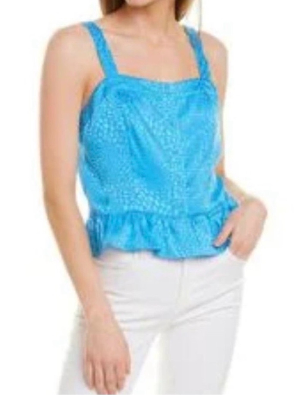 Rebecca Minkoff Ashton Blue Sleeveless Ruffle Hem Top